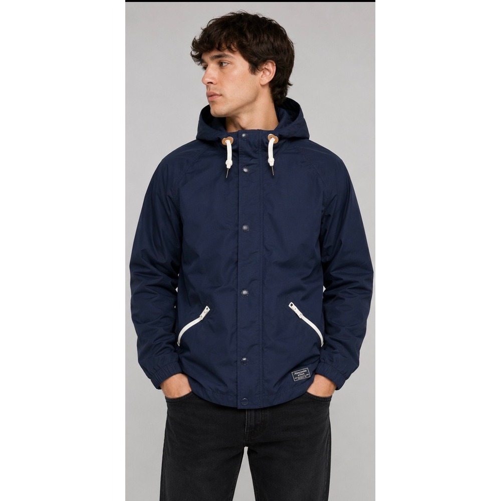 Abercrombie & Fitch Mens Navy Blue Windbreaker Jacket Hooded Water‎ Resistant M